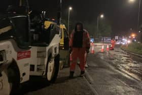 The road works have been carried out at night