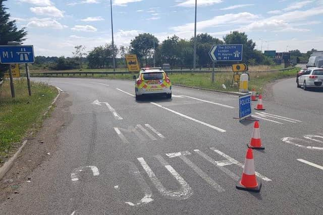 The entry slip road is coned off at Junction 15 on Wednesday afternoon