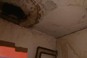 The ceiling is crumbling away