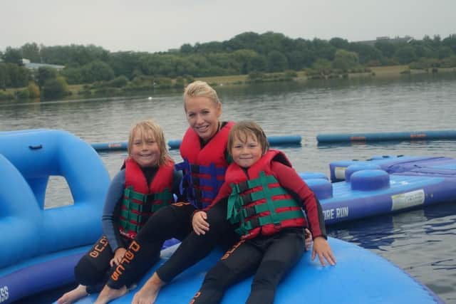 Gail Emms and her boys at Willen Lake