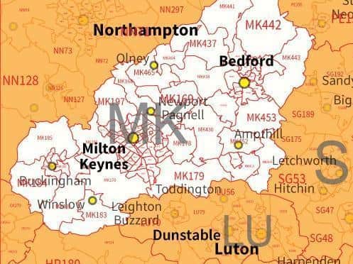 The map shows how MK is surrounded by towns with high infection rates