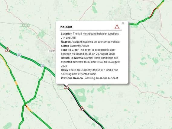 Highways England traffic map showing queues of non-moving traffic