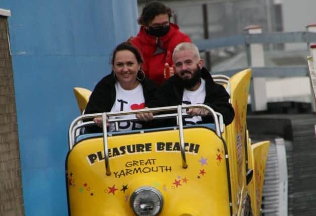 Abbie and Daniel start their rollercoaster ride. Photo: Great Yarmouth Pleasure Beach