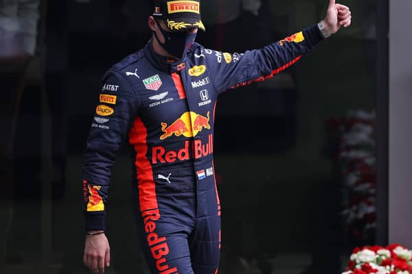 Max Verstappen on the podium in Belgium