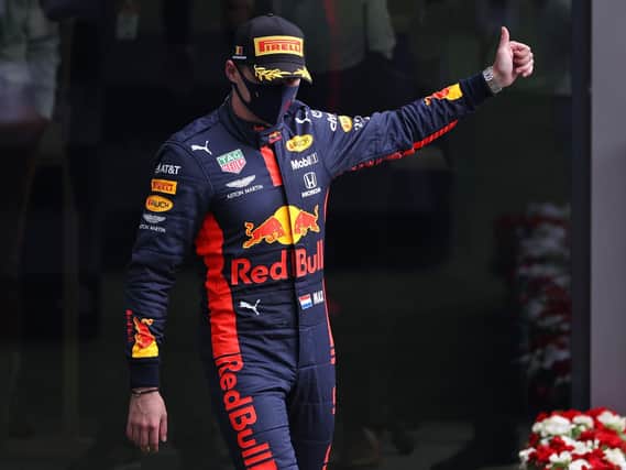Max Verstappen on the podium in Belgium
