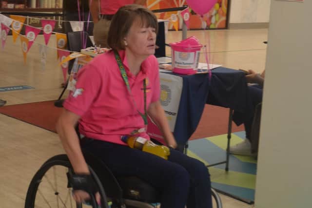 Sharon Mynard during her wheelchair marathon