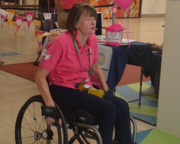 Sharon Mynard during her wheelchair marathon