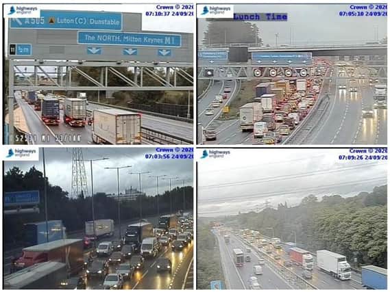Highways England jam cams showed the queues heading from Milton Keynes to Luton