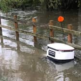 This little robot got stuck in floodwater