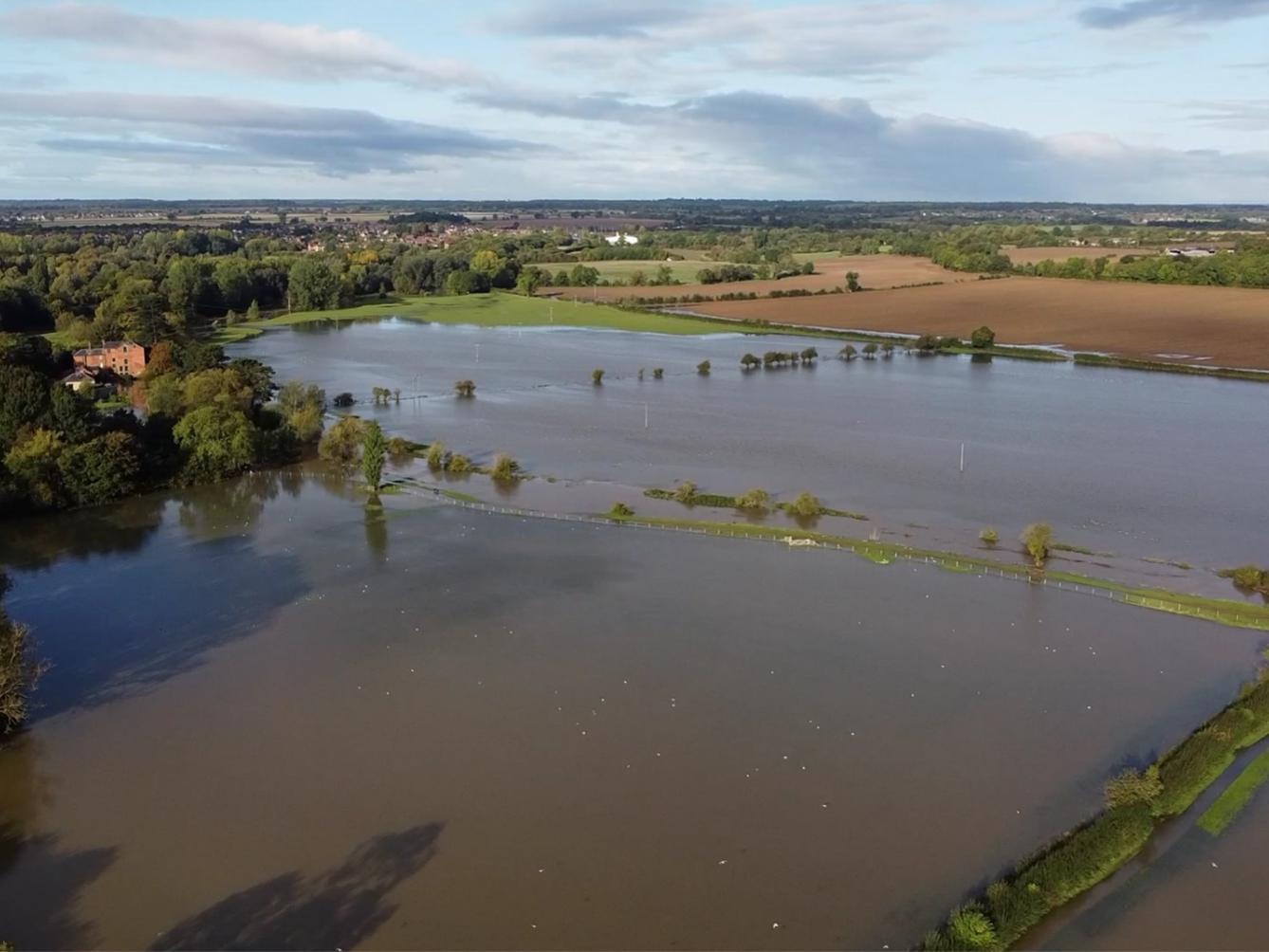 Watch drone footage of flooded Milton Keynes country park Milton