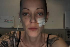 Hannah when she was in hospital earlier this year. The tube has now been removed