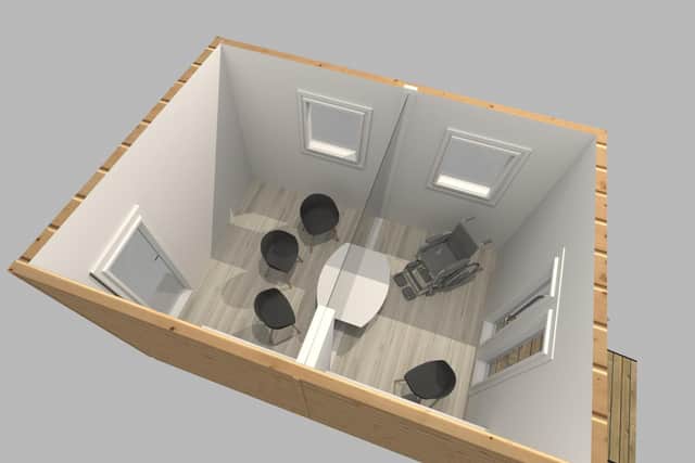 Inside a meeting pod