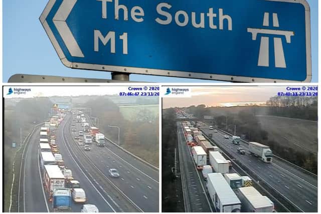 Highways England jams cams showed queues on the M1 southbound on Monday morning