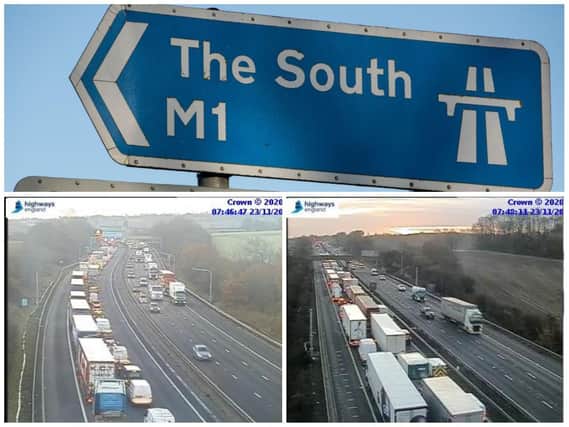Highways England jams cams showed queues on the M1 southbound on Monday morning