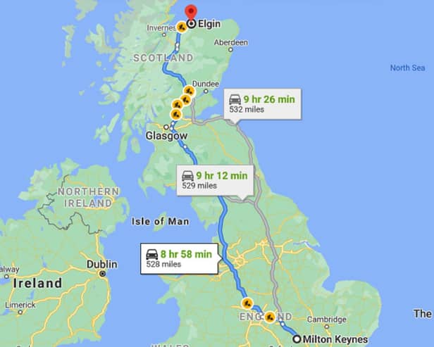 532 miles separate MK and Elgin