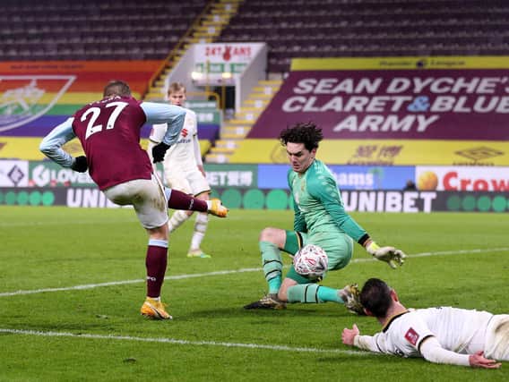 Lee Nicholls made a string of excellent saves during the game at Turf Moor