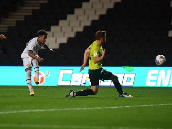 Matthew Sorinola nets against Northampton earlier this season