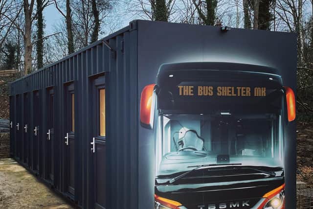 The Bus Shelter MK wanted to pay tribute to its 'homeless bus' in the artwork for their new sleeping pods which will aid homeless residents in Milton Keynes
