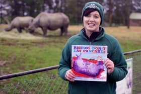 ZSL Whipsnade Zoo's Catriona Hickey reads Rhinos Don't Eat Pancakes by Anna Kemp (C) ZSL Matt Worthington