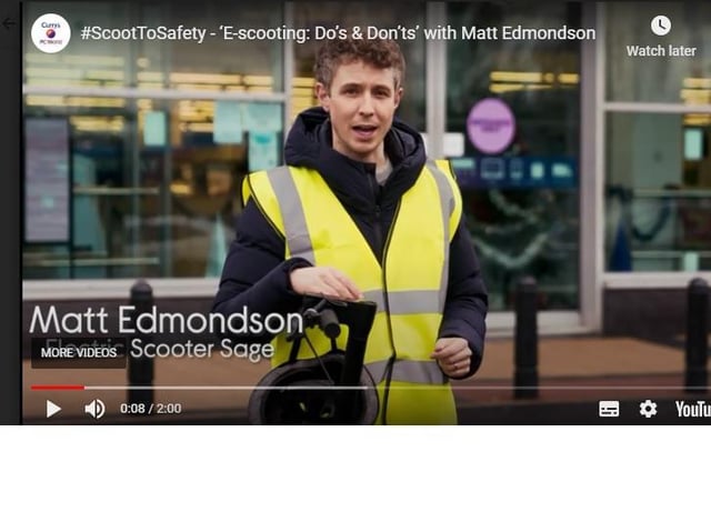 Radio One DJ Matt Edmondson in the new Currys PC World e-scooter safety campaign video