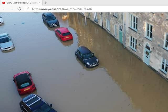 The flooding on Christmas Eve in Stony Stratford. Photo: YouTube