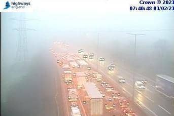 Highways England jam cams showed queues for 71⁄2 miles on the M1 on Monday morning