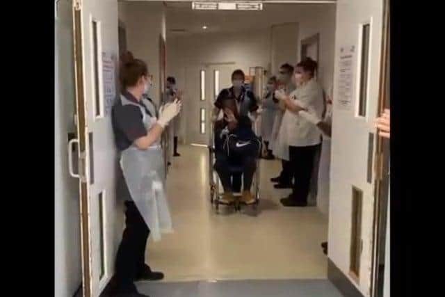 Nurses lined the corridor to applaud Raymond when he left MK hospital