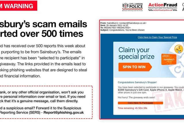 Action Fraud have received over 500 complaints regarding fake emails from fraudsters pretending to represent Sainsbury's