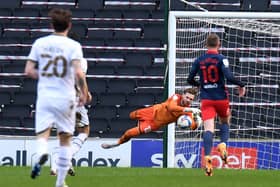 Andrew Fisher makes a save against Sunderland - one of many during the 2-2 draw