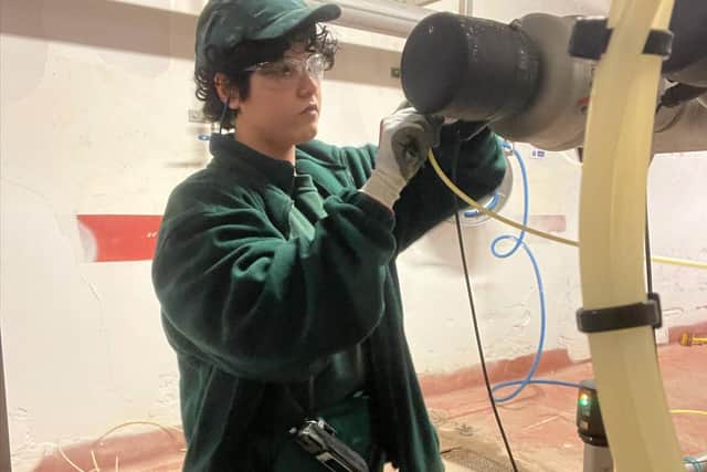 Excited to try out the tools - Carlsberg engineering apprentice Kiana Kamalian, an MK College student who is backing next month's MK Innovates social media STEM festival in Milton Keynes