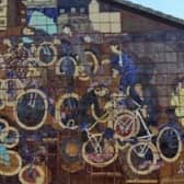 A close up of part of Bicycle Mural