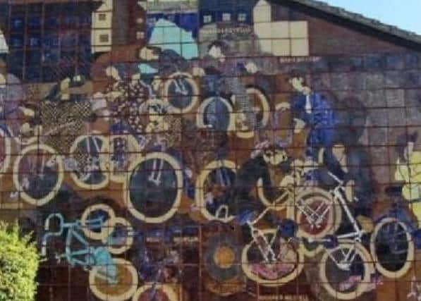 A close up of part of Bicycle Mural