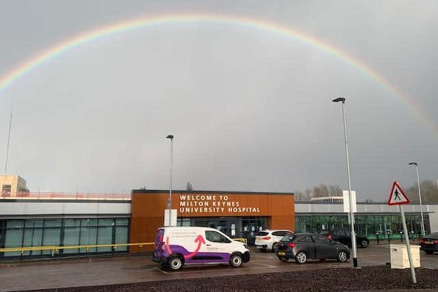 The rainbow was directly over MK hospital
