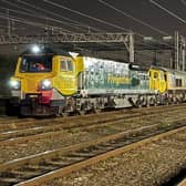 Two locos hauled the massive 'jumbo train' through Milton Keynes during the early hours of Thursday morning