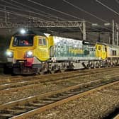 Two locos hauled the massive 'jumbo train' through Milton Keynes during the early hours of Thursday morning