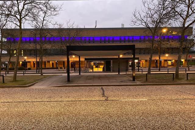 MK Council offices lit up in purple