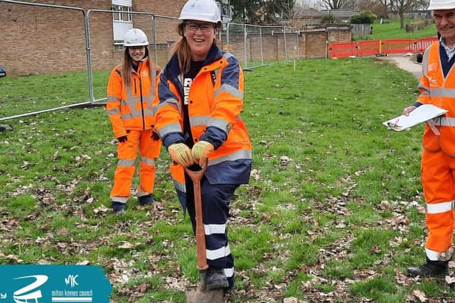 Councillor Emily Darlington cuts the turf at the new redway site.