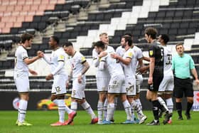 Dons celebrate Daniel Harvie's winner