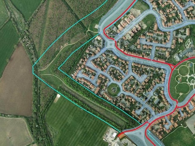 This map shows how close the new road will be to homes on Grange Farm