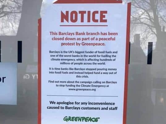 Greenpeace stuck a sign on the door