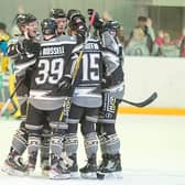Lightning celebrate scoring against Leeds. Pic: Tony Sargent