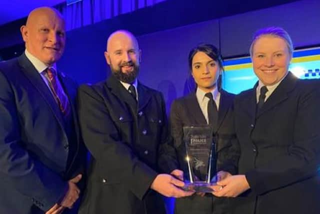 PC David Icke, PC Emily Chapman and PC Nazia Hussain receive their award from police federation Chairman Craig OLeary
