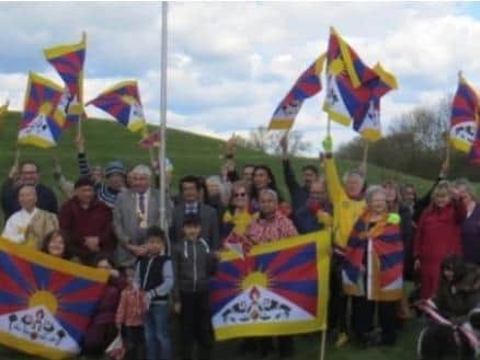 A previous Tibetan flag ceremony