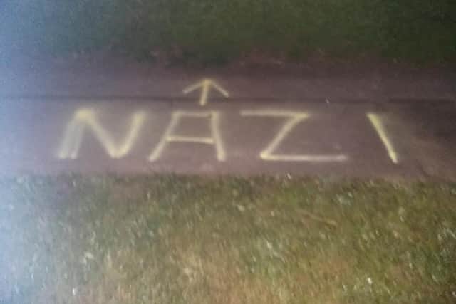 The word Nazi was sprayed on the path