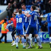 Alex Gilbey, then at Colchester, celebrates at full-time in their win over Preston