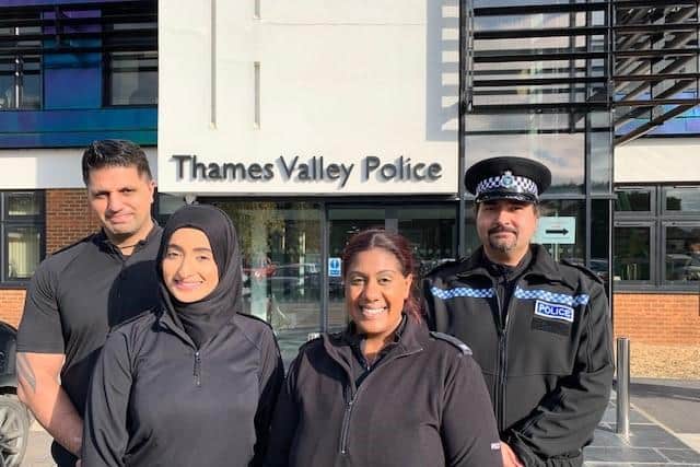 L to R : PC Zubair, PC Ali, PC Masih-Gill and PC Morgan who are all members of the positive action engagement team. Photo taken before lockdown