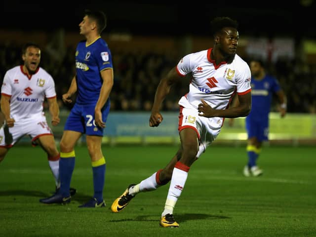 Gboly Ariyibi scores against AFC Wimbledon