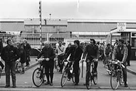 Workers leaving Wolverton Works in the 1980s