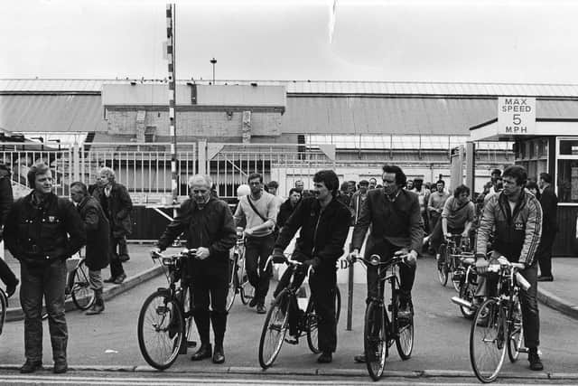 Workers leaving Wolverton Works in the 1980s