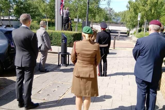 The flag is raised at the civic offices for Armed Forces Week